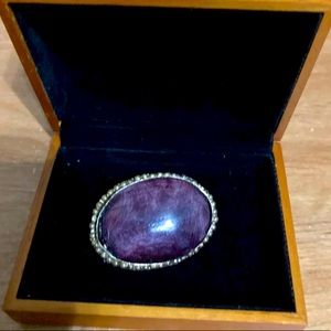 Antique Oval Amethyst Large Handmade Brooch Silver